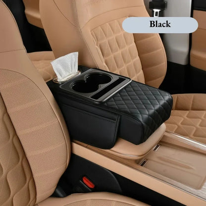 Universal Car Center Console Armrest Cushion – Heightening Pad with 2 Cup Holders, All-Season Auto Armrest Pillow Cover for Comfort & Storage