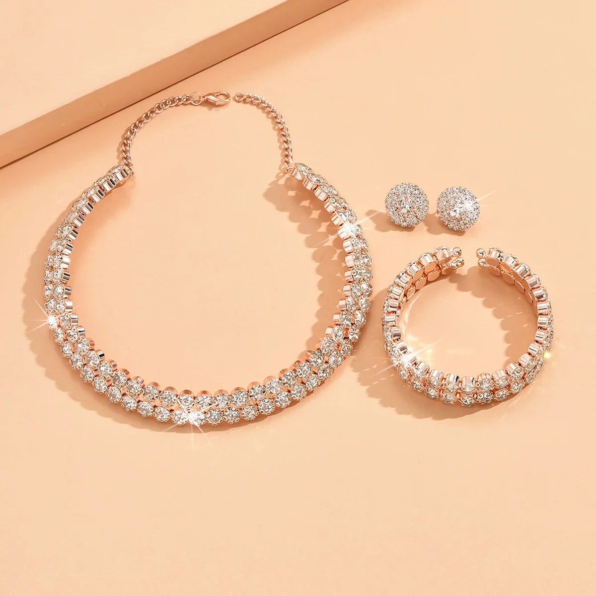 Women's Minimalist Jewelry Set - 4-Piece Necklace, Earrings & Bracelet Party Accessory Collection