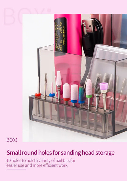 Translucent Nail Drill Machine Organizer | 3-Row Acrylic Storage for Nail Bits & Tools