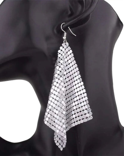 Women’s Metal Sequin Drop Earrings - Long Geometric Tassel Statement Jewelry for Wedding & Party Style