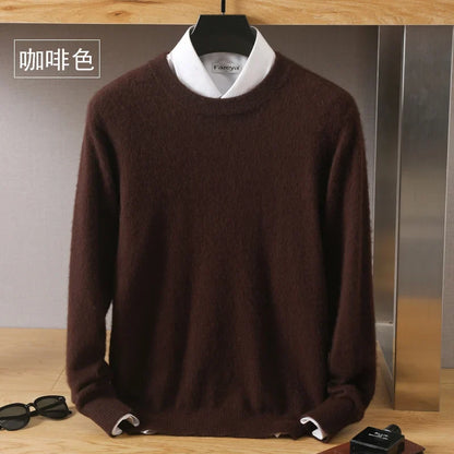 Men's Pure Mink Cashmere Sweater - Luxury O-Neck Long Sleeve Knit Pullover For Autumn & Winter Fashion