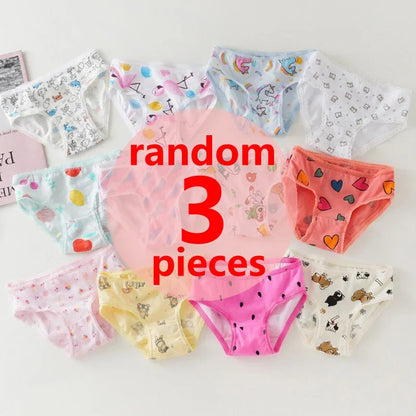 3/6/9/12 Pcs Cotton Girls Kids Underwear - Cute Cartoon Print Briefs with Lace Trim Soft Children Short Panties