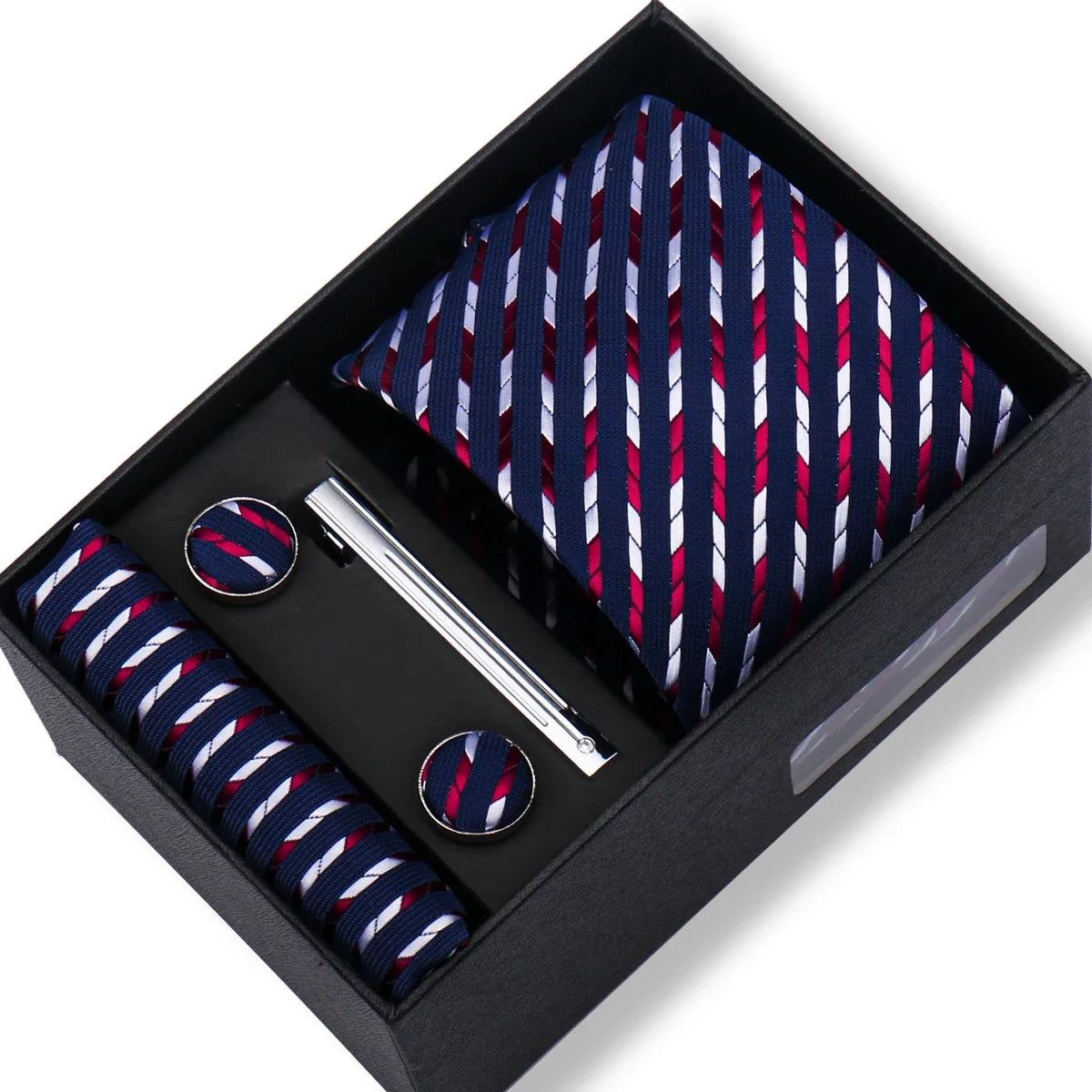 Men’s Green Business Tie Set - Premium Necktie with Hanky, Cufflinks & Tie Clip Gift Box for Wedding Formal Wear