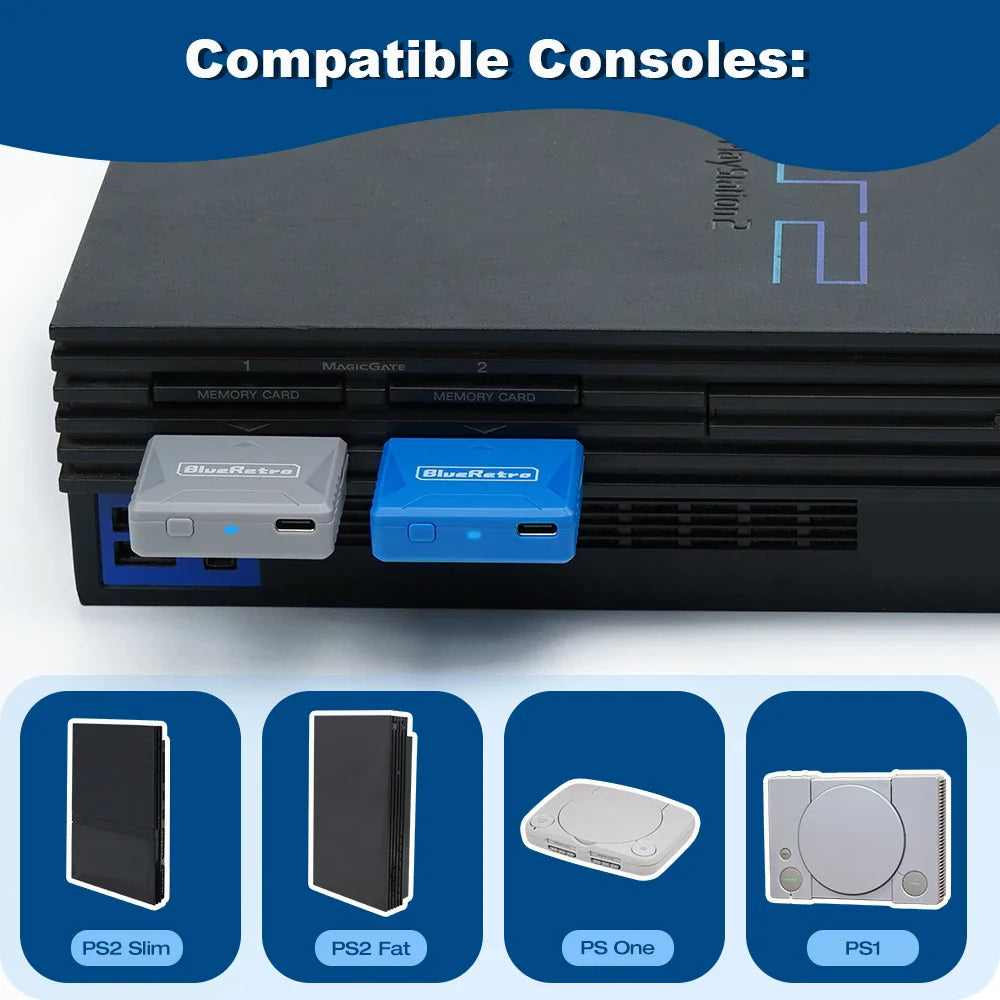 RetroScaler Mini BlueRetro Adapter – PS1, PS One & PS2 Wireless Receiver for 8Bitdo, PS4, PS5 & Xbox Series X Controllers