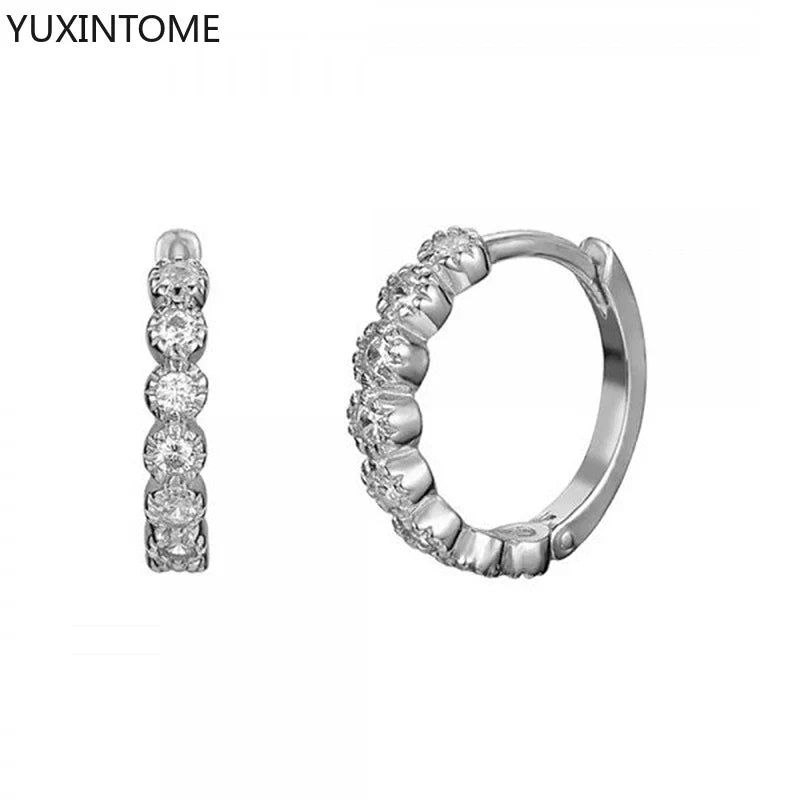 925 Sterling Silver White Zircon Hoop Earrings for Women – Fashion Geometric Crystal Silver Earrings Fine Jewelry Elegant Daily Wear Jewelry