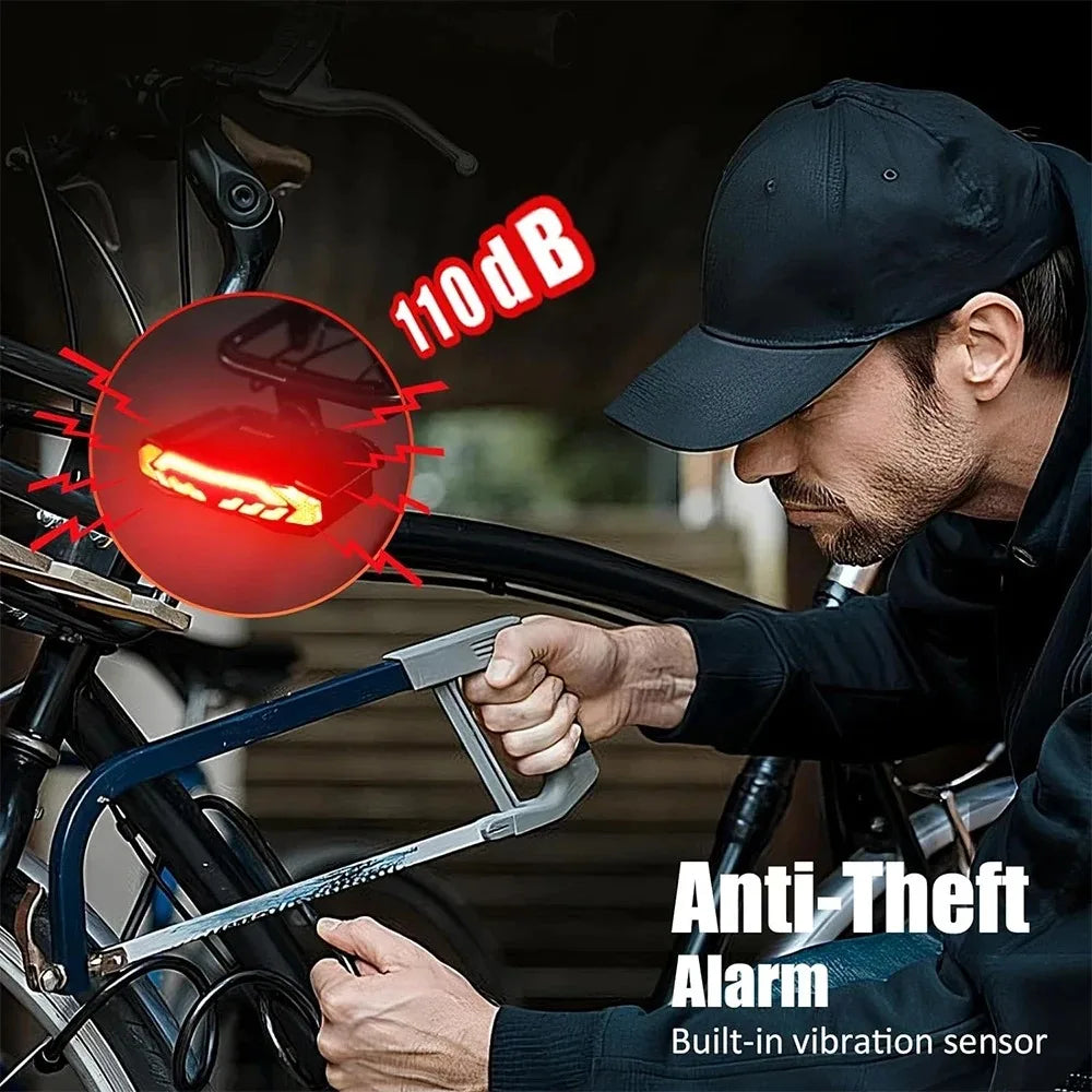 Wireless Bicycle Tail Light with Turn Signal & Anti-Theft Alarm – USB Rechargeable, IP65 Waterproof Brake Sensor Bike Light with Bracket