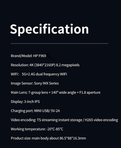 HP 4K HD Car Dash Cam – Night Vision, WiFi, Parking Monitoring, DVR Loop Video Recording