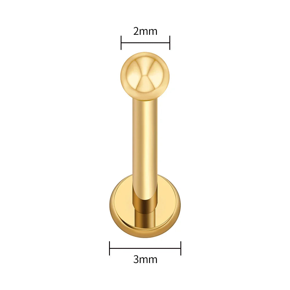 ASTM F136 Titanium Labret Stud Earrings – Threadless Push Pin Nose, Tragus, Cartilage & Helix Piercing Jewelry 16G/18G