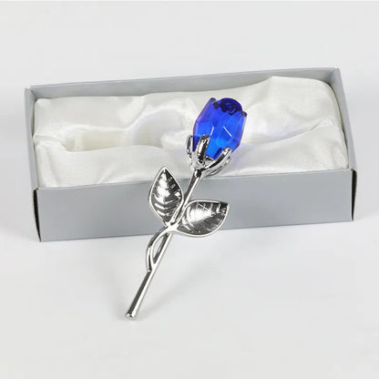 Valentine's Day Crystal Glass Rose with Silver or Gold Rod - Elegant Artificial Flower Gift for Girlfriend or Wedding Guests