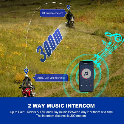 Kebidumei YP10 2X Wireless Bluetooth 5.3 Motorcycle Helmet Intercom – Waterproof Headset with 300m Range Speaker Earphones