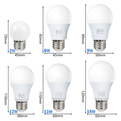E27 LED Light Bulbs - 3W–18W AC 220V–240V High Brightness Smart IC Lamps