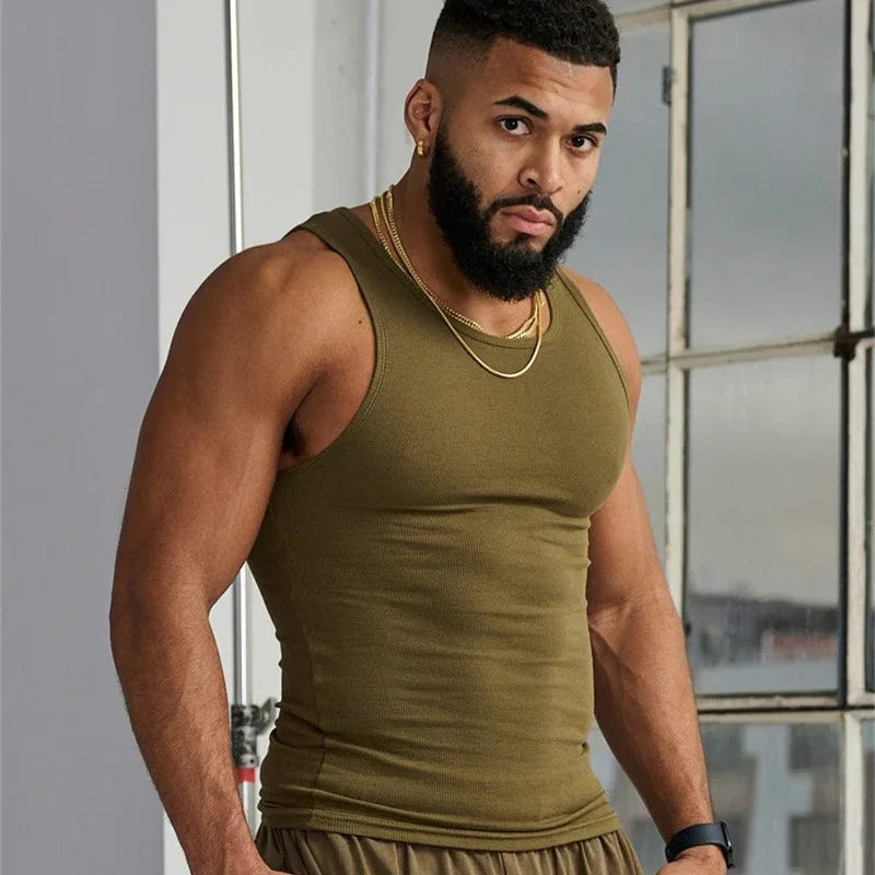 Men's Ice Silk Ribbed Muscle Vest - Slim Fit Knit Sports Tank Top for Spring Summer Fitness & Casual Wear