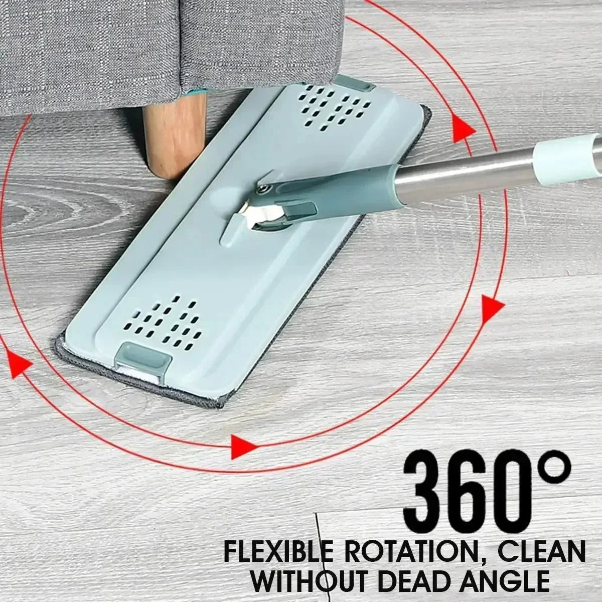Scratch-Free Flat Mop — Hand Washable Household Wooden Floor Mop with Rotating Bucket, Lazy Mop Design