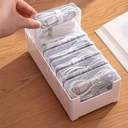 Cable Organizer Storage Box Set - Durable Plastic Charging Cord, Mobile Device & Office Supplies Storage