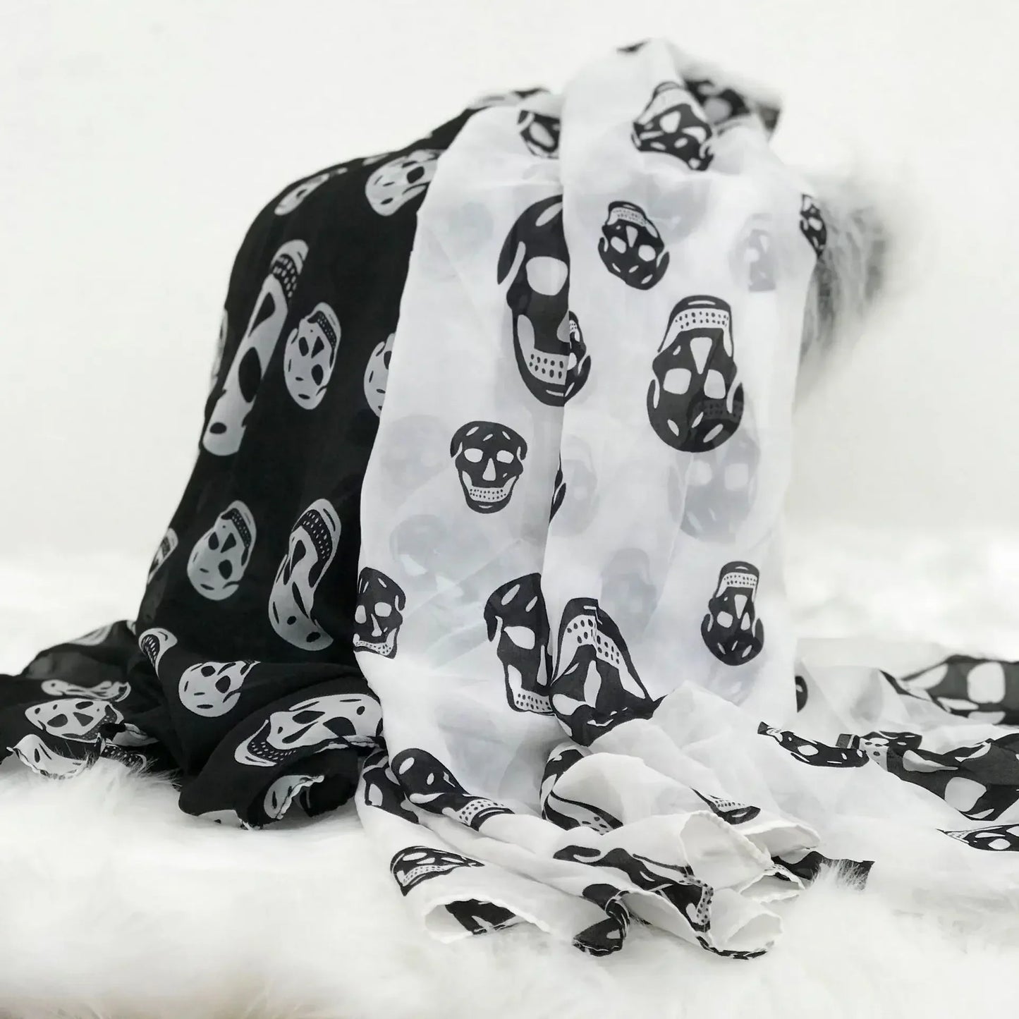 Summer Beach Long Shawl - Fashion Skull Print Chiffon Silk Scarf, Hijab, Soft and Thin, 50x150cm for Men and Women