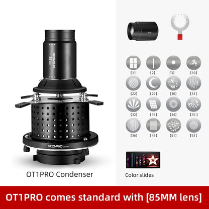 Soonpho OT1 PRO Bowens Mount Optical Snoot – 50mm/85mm/150mm Lenses for Graphic Art Effects, Godox Lighting Flash