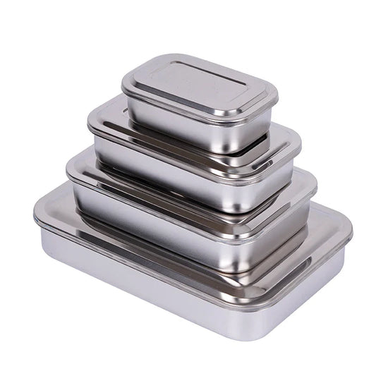 Stainless Steel Dental Instrument Tray with Lid – Medical Sterilization & Disinfection Container for Surgical Tools