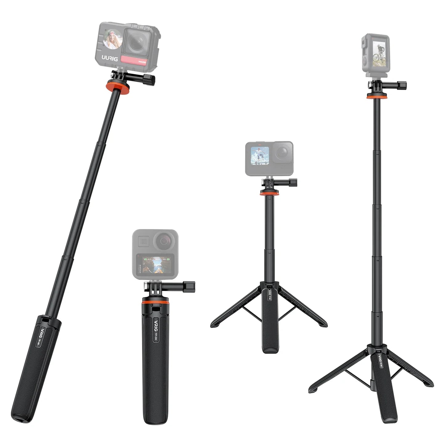 VRIG TP-08 TP-06 Aluminum Alloy Tripod Selfie Stick – 360° Rotatable with Cold Shoe Mount & 1/4" Screw, 1.5kg Load Capacity