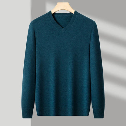 Men's V-Neck Knit Sweater - Solid Color Warm Elastic Oversized Autumn Pullover Casual Top