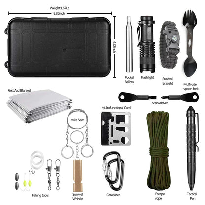 Professional Emergency Survival Kit - Multifunction Tactical Gear for Camping Hiking Wilderness Adventure and SOS Preparedness