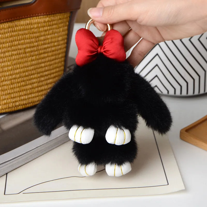 Fluffy Rabbit Fur Pom Pom Keychain - Soft Bunny Bag Charm & Cute Accessory Gift for Girls