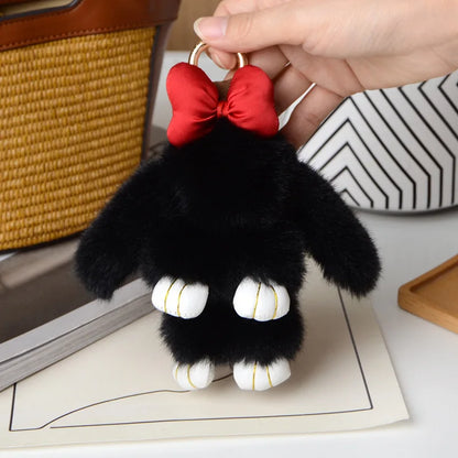 Fluffy Rabbit Fur Pom Pom Keychain - Soft Bunny Bag Charm & Cute Accessory Gift for Girls