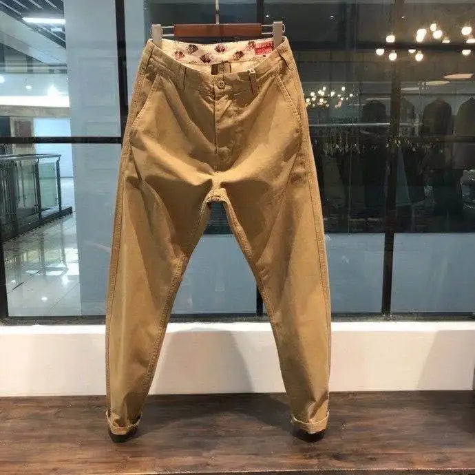 100% Cotton Heavyweight Men's Workwear Pants - Retro Slim Straight Casual Trousers