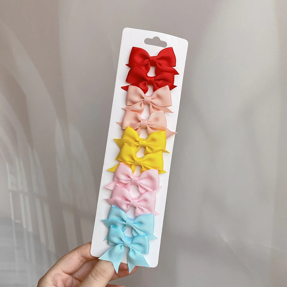 10pcs Kids Bow Hair Clips - Handmade Ribbon Bowknot Barrettes for Baby Girls Hair Accessories
