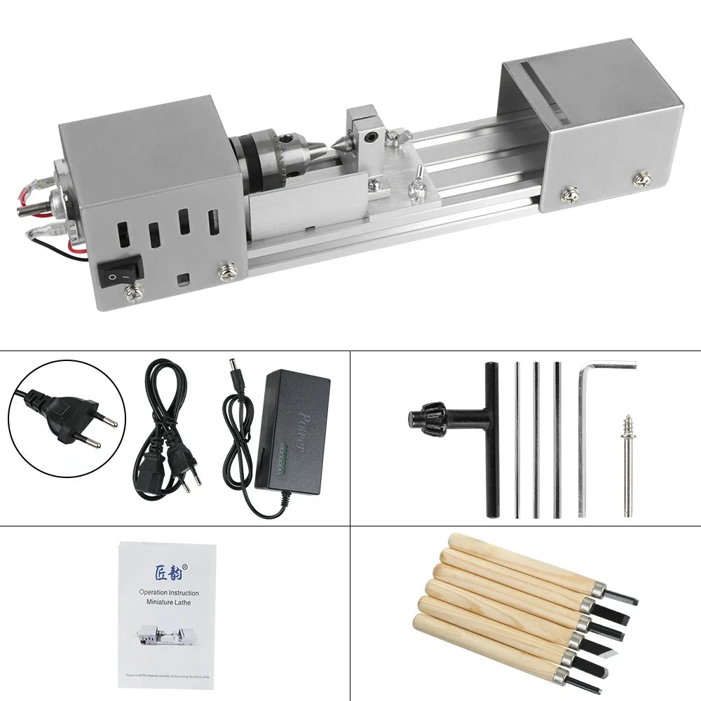 Mini Wood Lathe Machine - 12-24V DIY Rotary Tool for Woodworking, Buddha Pearl Grinding & Polishing Crafts