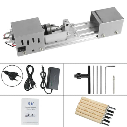 Mini Wood Lathe Machine - 12-24V DIY Rotary Tool for Woodworking, Buddha Pearl Grinding & Polishing Crafts