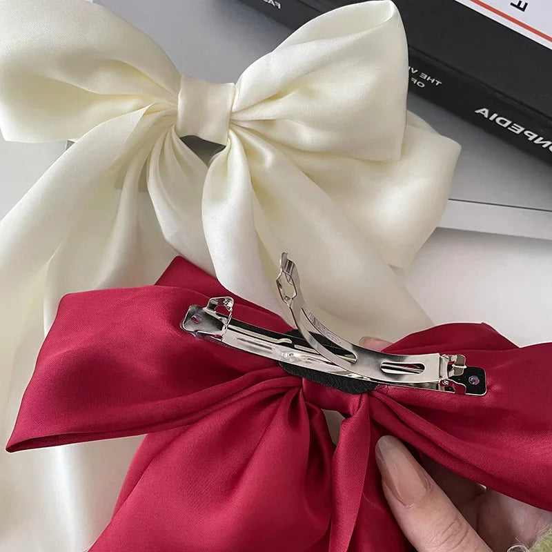 Bow Ribbon Hair Clip – Fashion Simple Solid Satin, Spring Clip, Elegant Retro Headband, Girls Hair Accessories