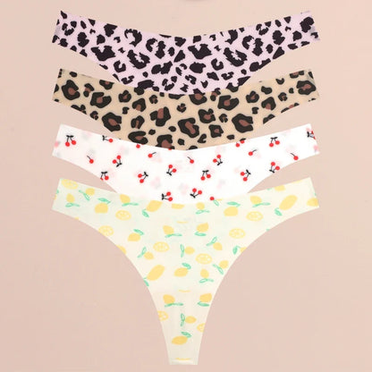 FINETOO 4Pcs Women’s Seamless Thong Underwear - Ultra Soft Leopard Print G-String Lingerie with Stretch Comfort Fit