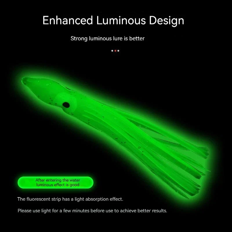 PRO BEROS 5Pcs Luminous Octopus Fishing Lures - Silicone Squid Skirts Glow Bait for Tuna Trolling & Sea Jigging