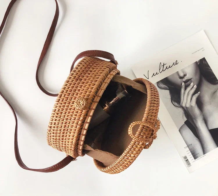 Handmade Straw Bag – Women’s Summer Rattan Beach Handbag, Boho Woven Circle Tote