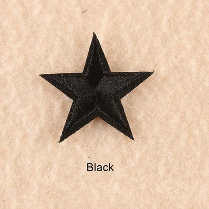 10Pcs Mini Star Embroidery Iron-On Patches – DIY Clothing Appliques Pentagram Stickers for Jackets, Jeans & Bags (Black, White, Gold)