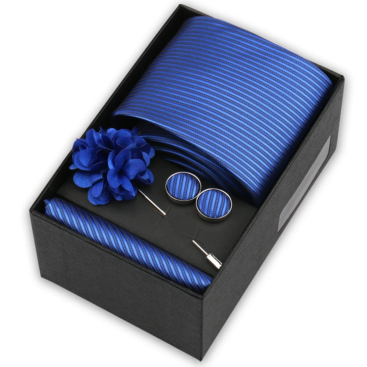 Men’s 4-Piece Tie Set Gift Box - Elegant Necktie with Handkerchief, Cufflinks & Brooch for Business, Wedding & Suit Accessories