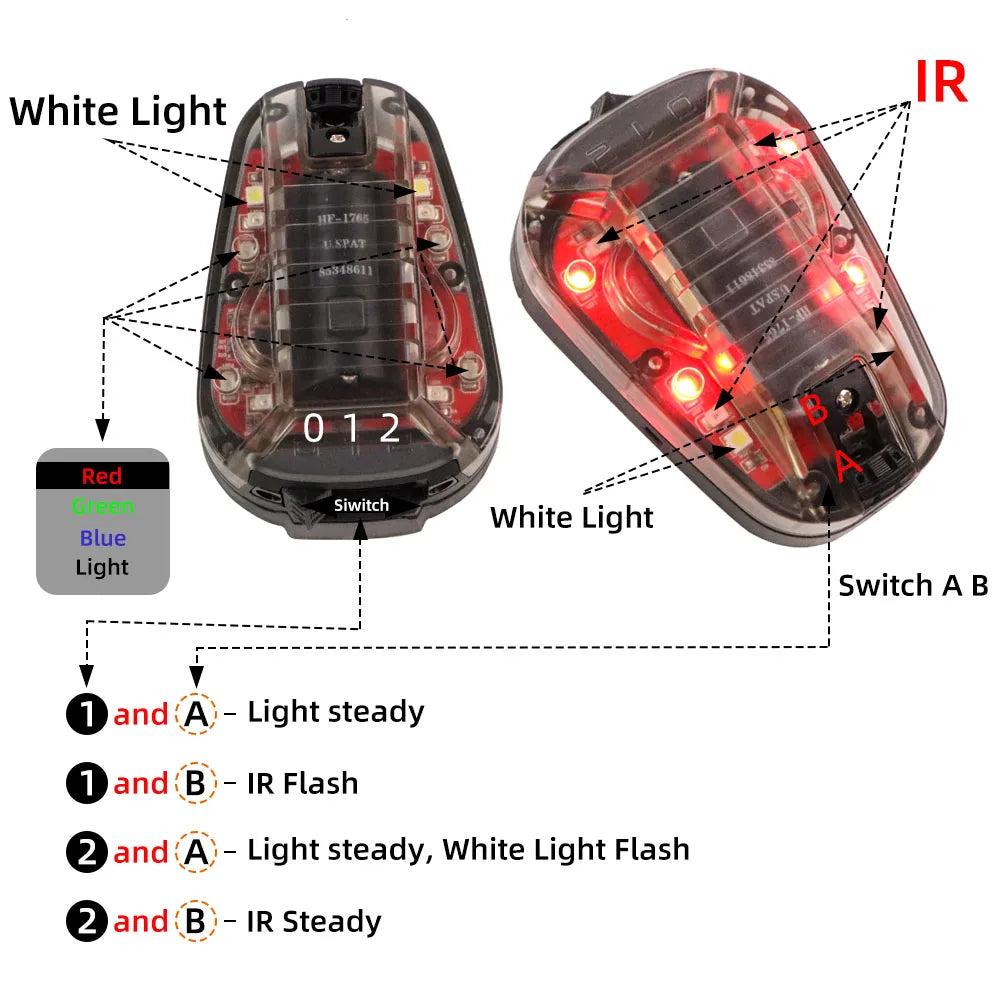 BOOIU Tactical Helmet Light – LED IR/Strobe IFF Signal Flashlight for Outdoor Sports and Survival