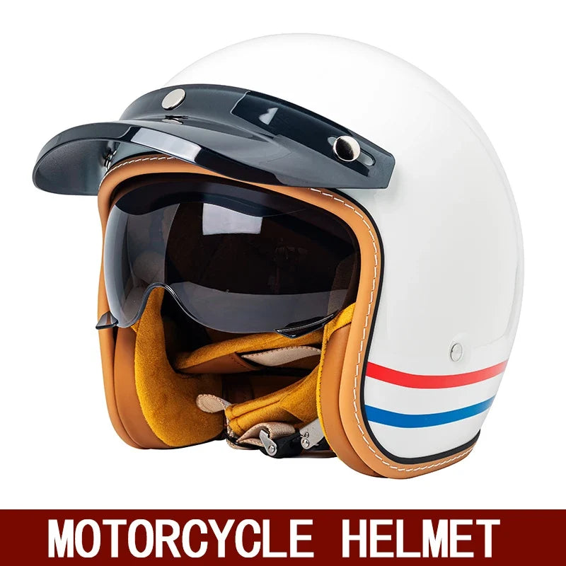 Retro 3/4 Motorcycle Helmet - Semi Open Face Cross Country Riding Helmet Winter Motorbike Safety Accessory