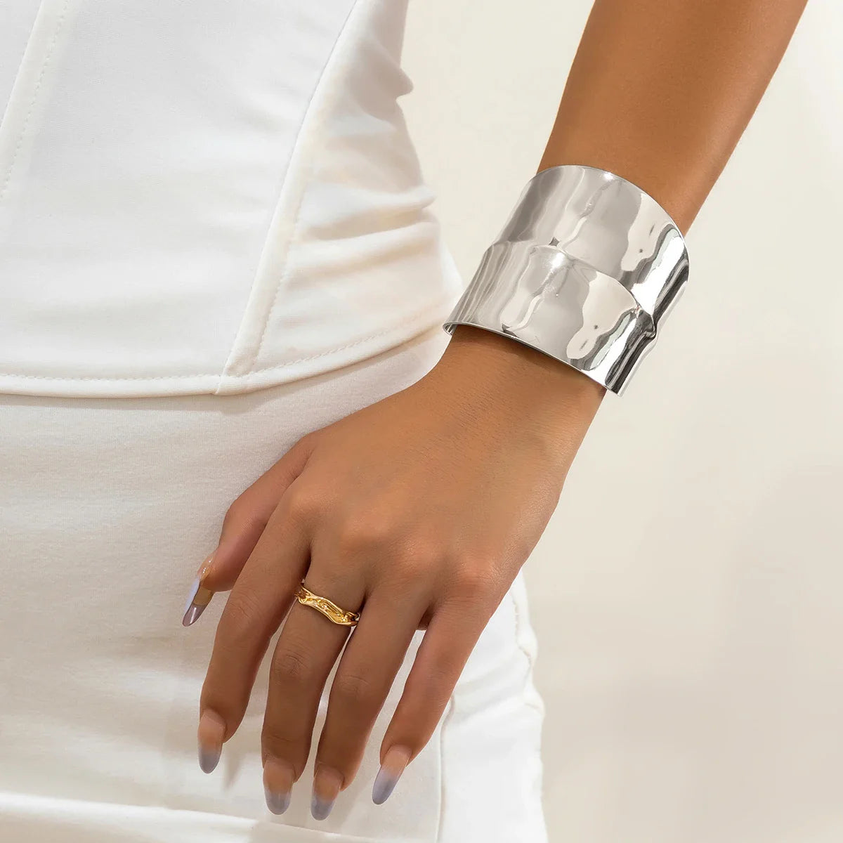 Salircon Gothic Asymmetric Wide Cuff Bracelet – Open Punk Aesthetic, Adjustable Women’s Fashion Statement Jewelry for Parties
