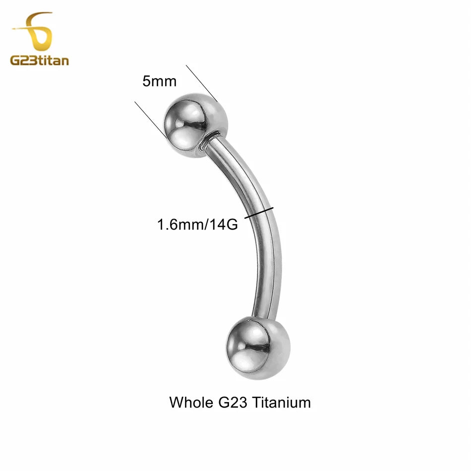 G23 Titanium Curved Barbell Ring - 14G Minimalist Belly Button Navel Ear Lip Piercing Jewelry 6-16mm