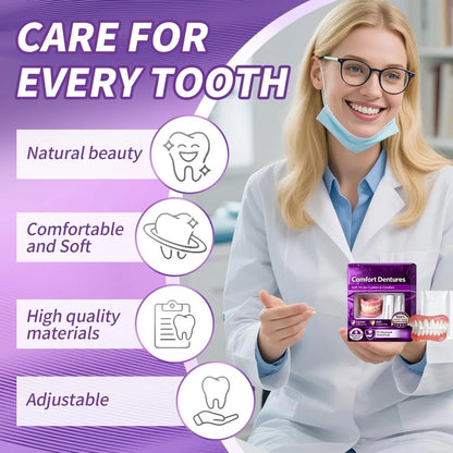 Full Upper & Lower Silicone Dentures Set - Comfort Fit Instant Smile Replacement Teeth