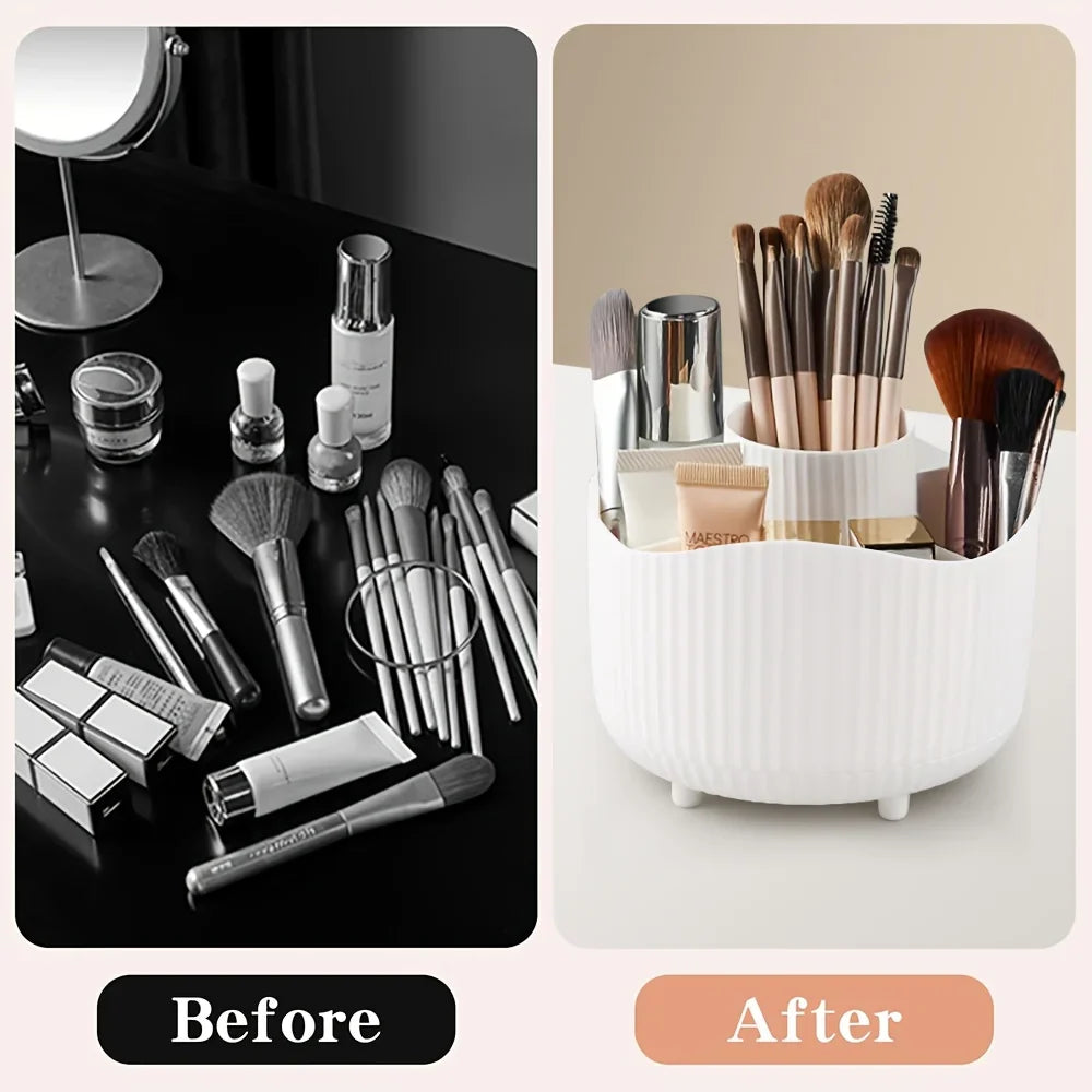 360° Rotating Makeup Brush Holder - 5 Slot Cosmetic Organizer for Brushes, Skincare & Vanity Storage