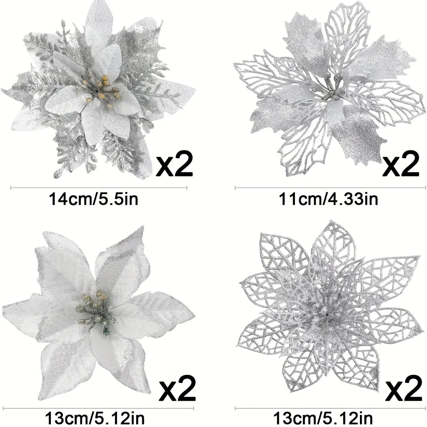 8/16PCS Glitter Artificial Christmas Flowers | Xmas Tree Decorations & Home Ornaments for 2025 New Year