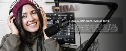 FDUCE SL40X/SL40 USB & XLR Dynamic Microphone – Built-in Headset Output & Sound Insulation for Podcasts, Gaming & Live Broadcast