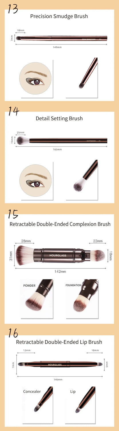 Hourglass Makeup Brushes Set – Powder, Foundation, Concealer, Blusher, Bronzer, Eyeshadow & Eyebrow Sculpting Brushes