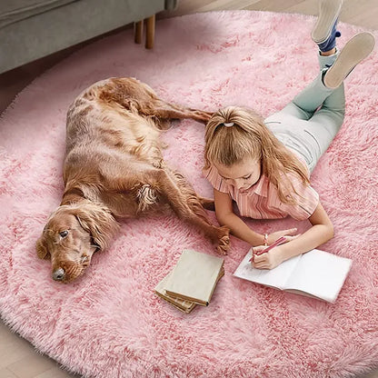 Super Soft Plush Round Rug - Fluffy Thick-Pile Carpet for Bedroom, Living Room, Kids Room & Salon Decor