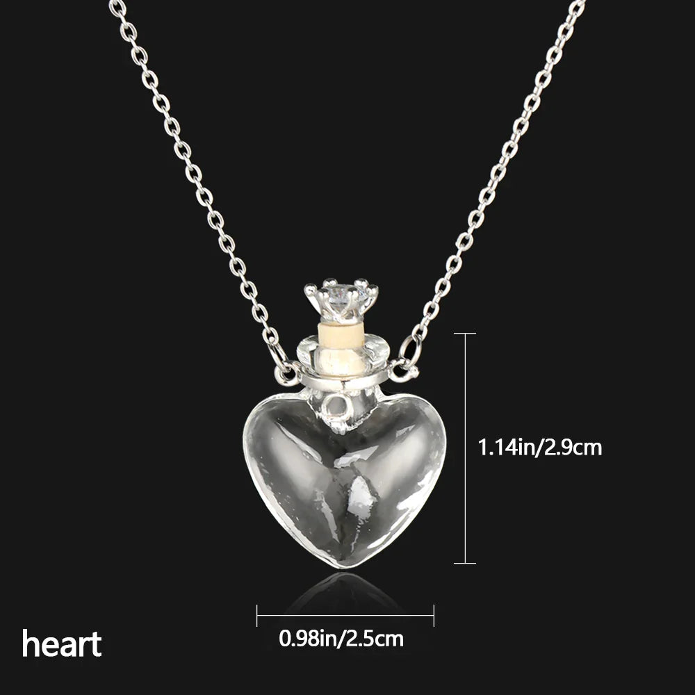 Openable Water Drop Heart Steel Chain Necklace – Essential Oil Pendant Glaze Vial Memorial Jewelry