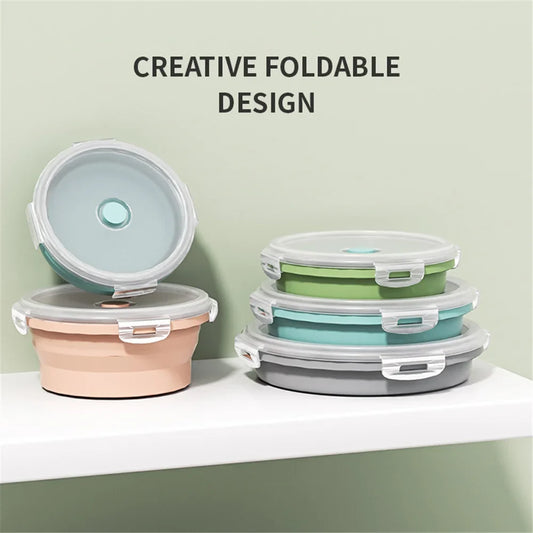 Collapsible Silicone Food Storage Container - Portable Lunch Box with Lid for Microwave & Freezer Use