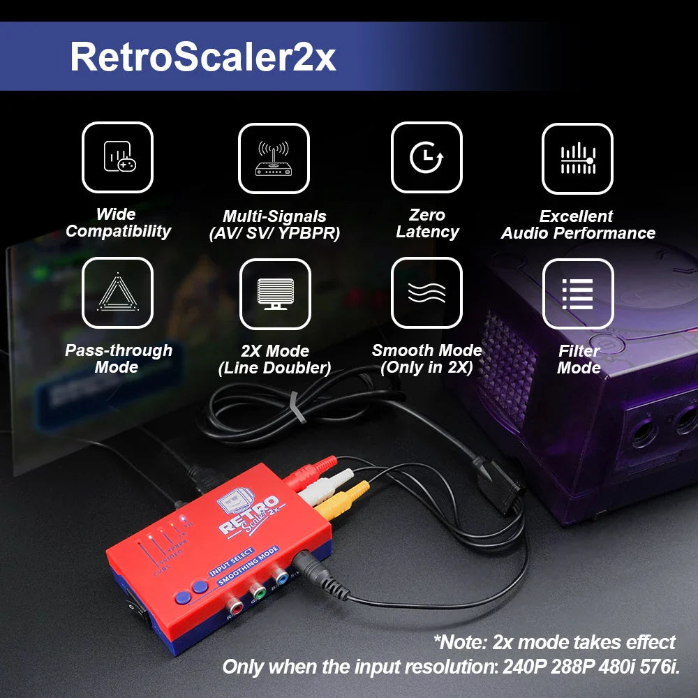 RetroScaler2x AV to HDMI Converter – Line Doubler for PS2, N64, NES, Dreamcast, Saturn, MD1 & MD2 Consoles