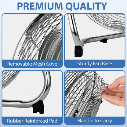 Pnochoo 14-Inch Industrial Fan - 3-Speed Aluminum Floor & Tabletop Air Circulator